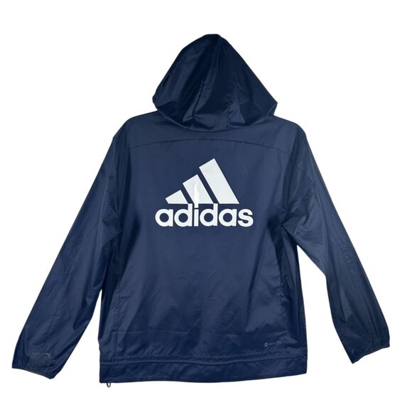 Adidas Windbreaker Jacket Men Size Medium Navy‎ Hooded - Picture 1 of 7